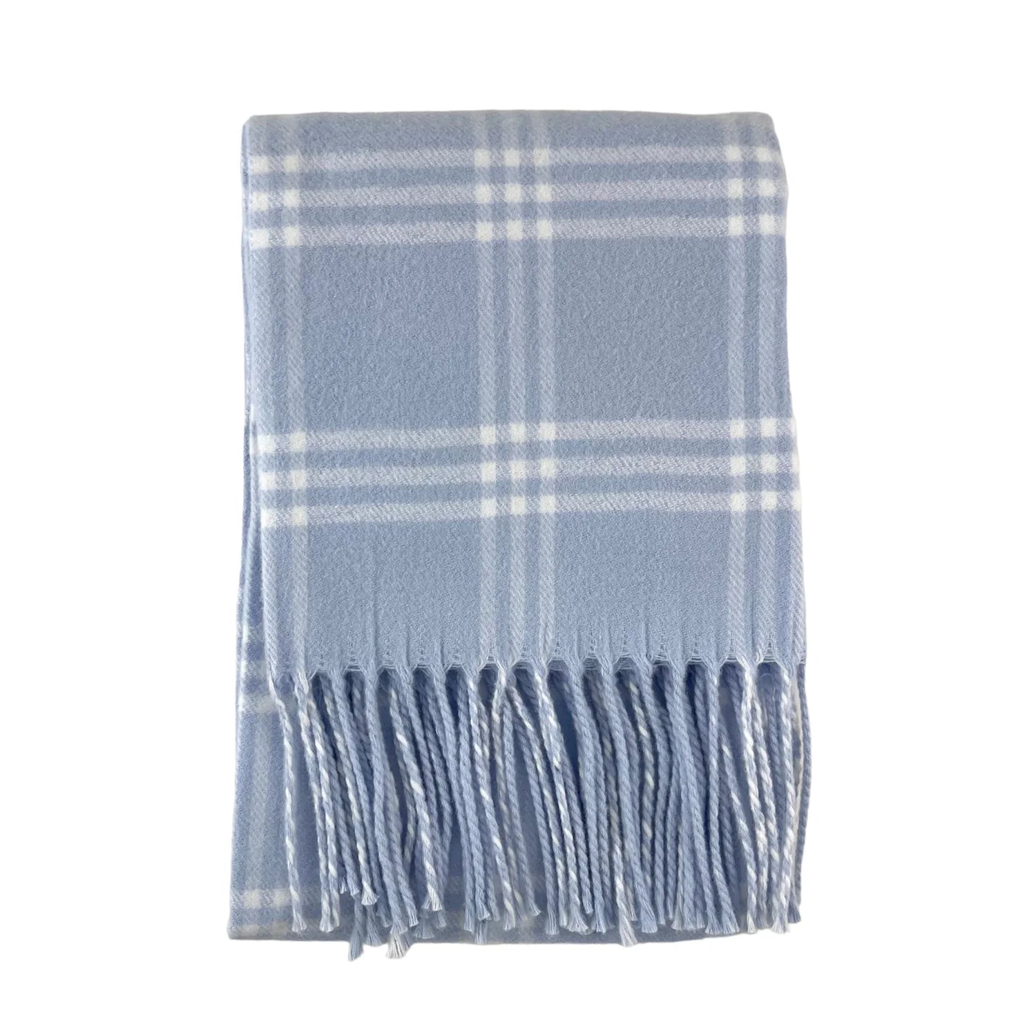 Window Pane Check Flannel with Fringe Blue/White