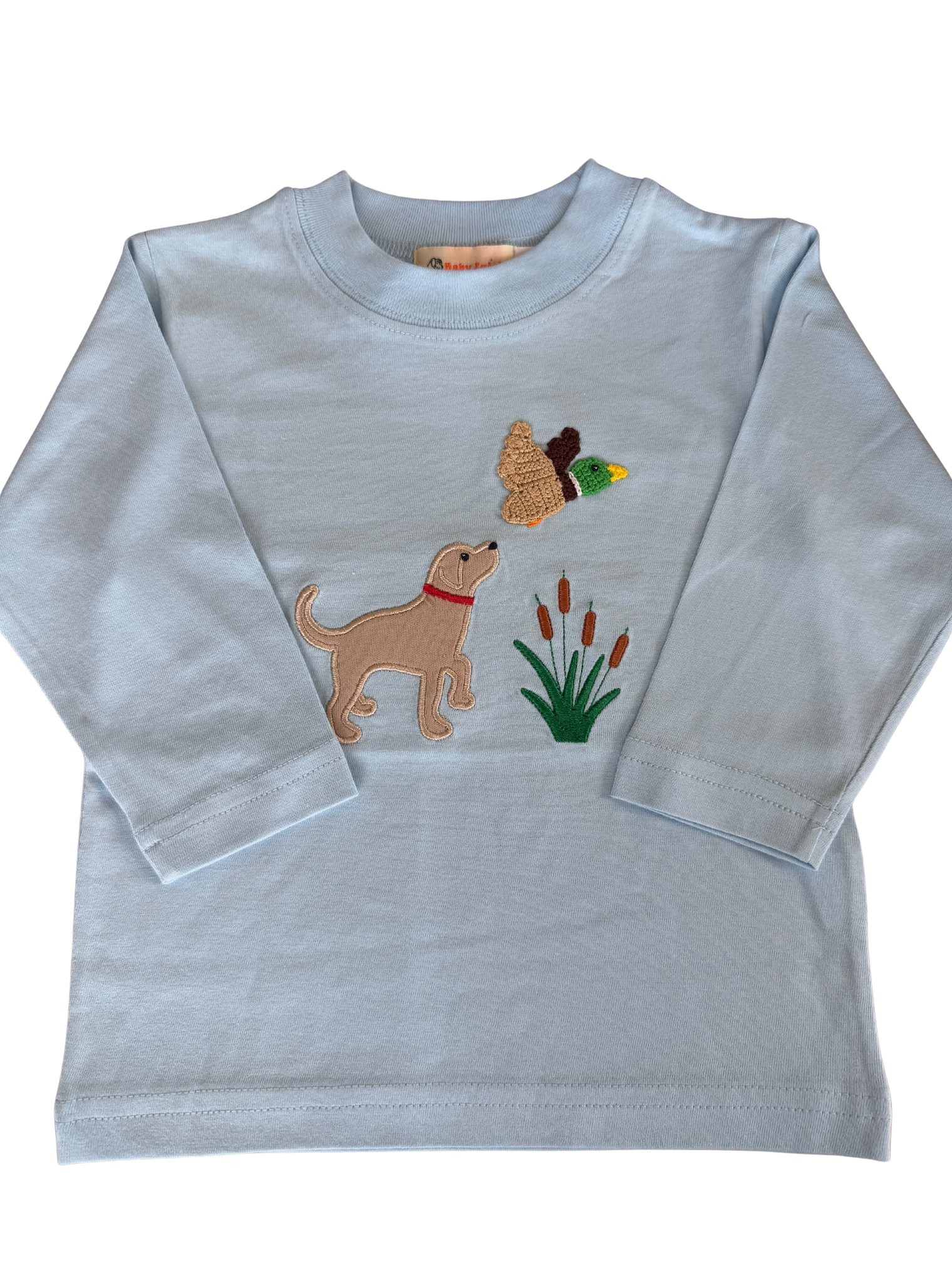 Boys LS Powder Baby Blue T-Shirt - Dog with Mallard and Cottontails