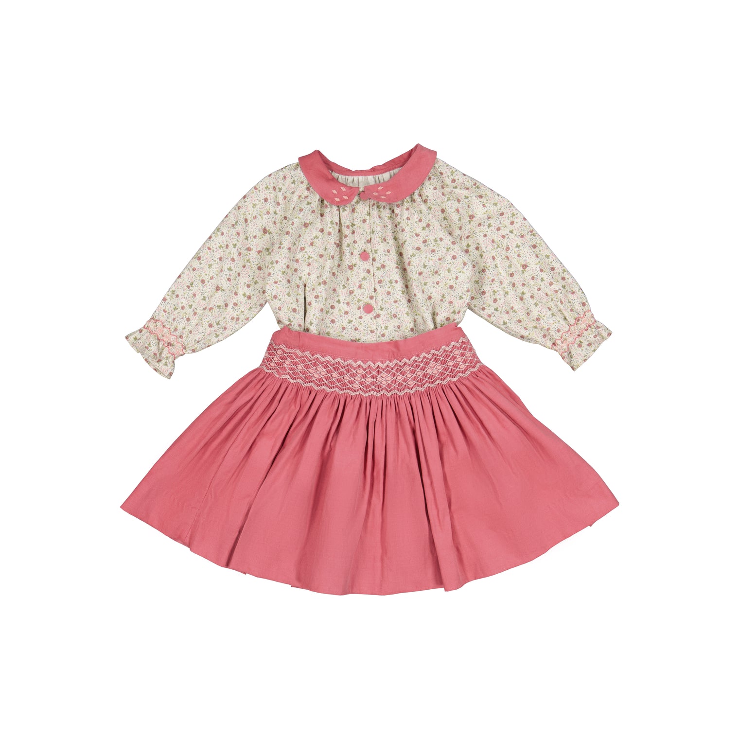 Marie Set Pink Smocked Skirt & Blouse