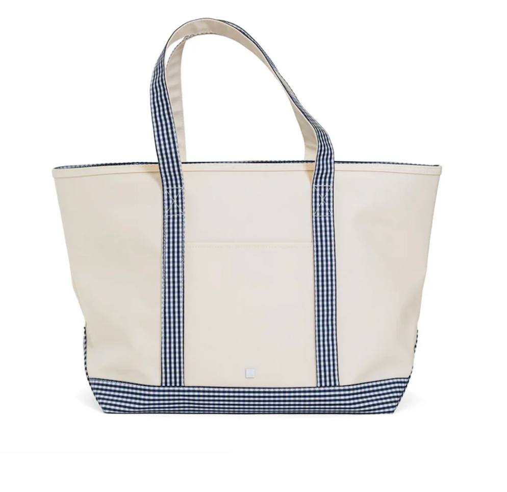 Maxi Tote - Coated Canvas Large Natural w/ Gingham Navy Trim