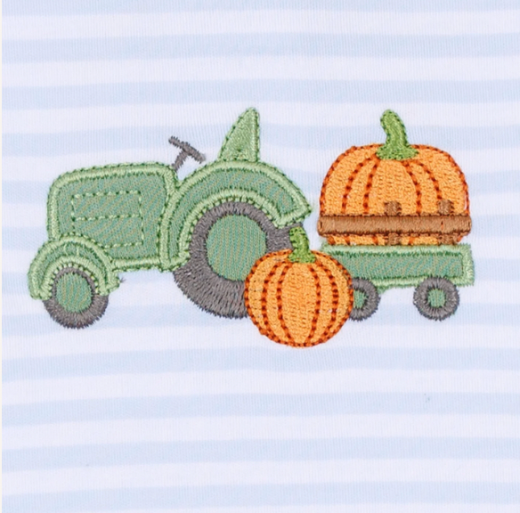 Pumpkin Tractor Applique Bubble - Light Blue