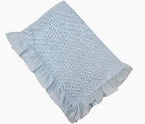 Stonewashed Puckered Blanket with Dotted Swiss Ruffle- Blue