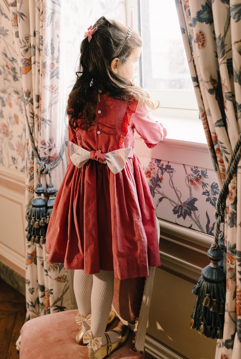 Angele Pink Corduroy Frills Smocked Dress