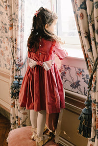 Angele Pink Corduroy Frills Smocked Dress