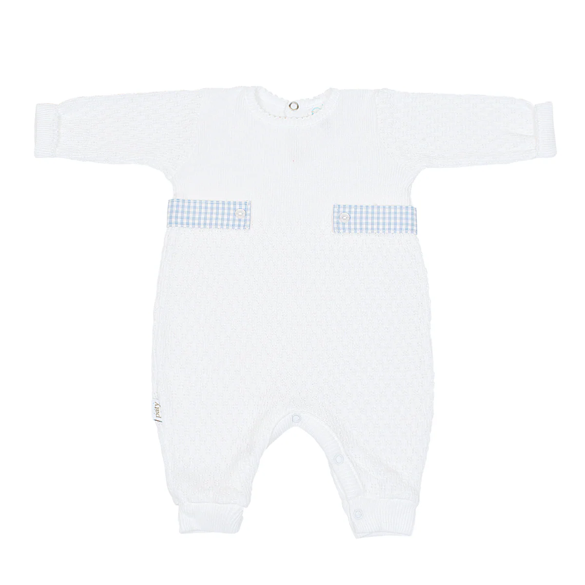 Knit Romper with Blue Gingham Side Tabs - Paty