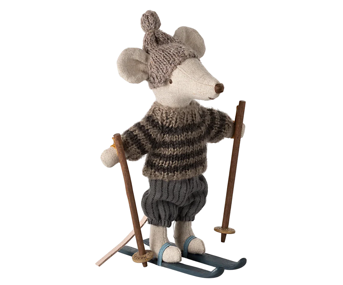 Winter Mouse With Ski Set, Big Brother -Grey