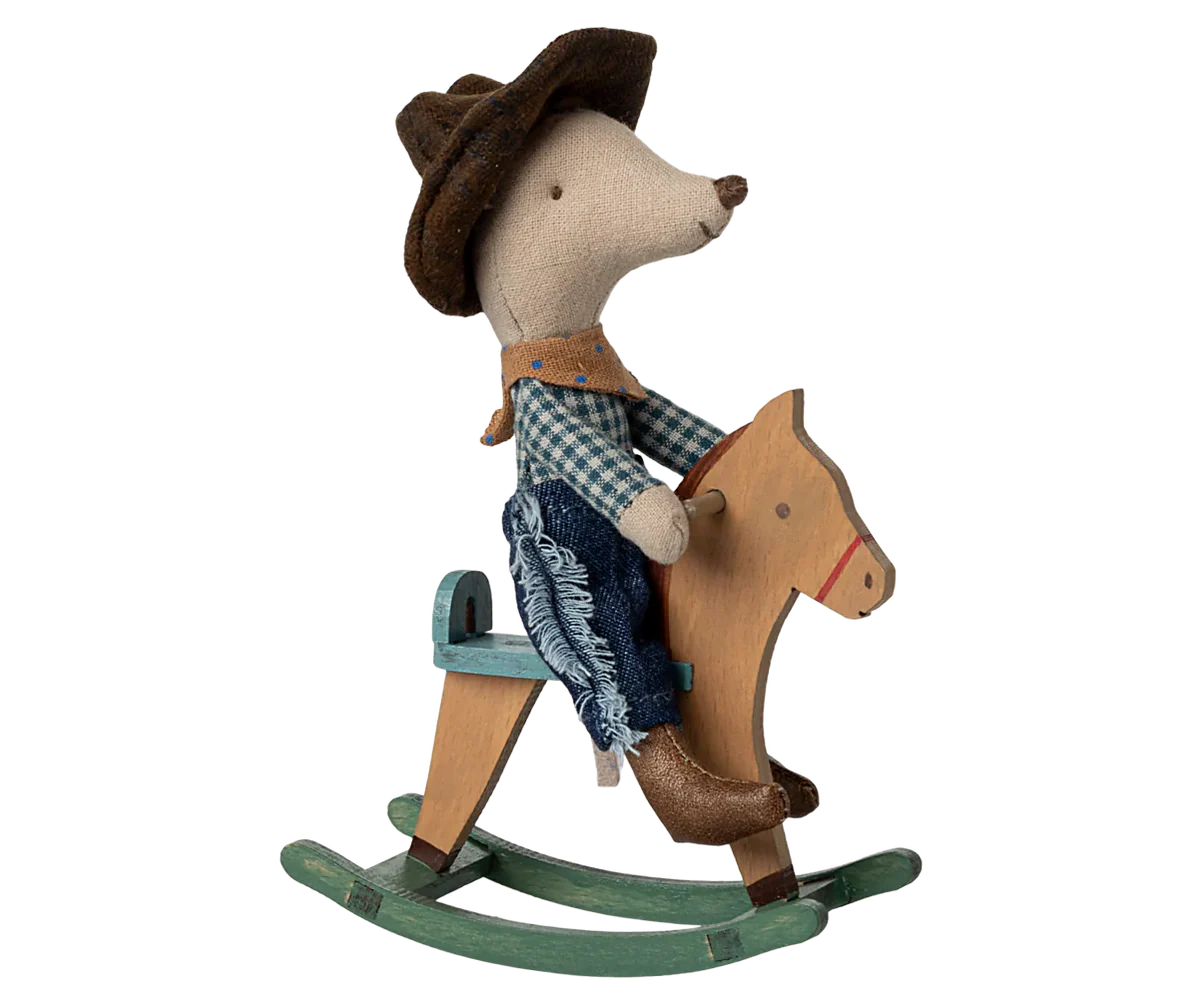 Maileg Cowboy Mouse on Rocking Horse, Little Brother