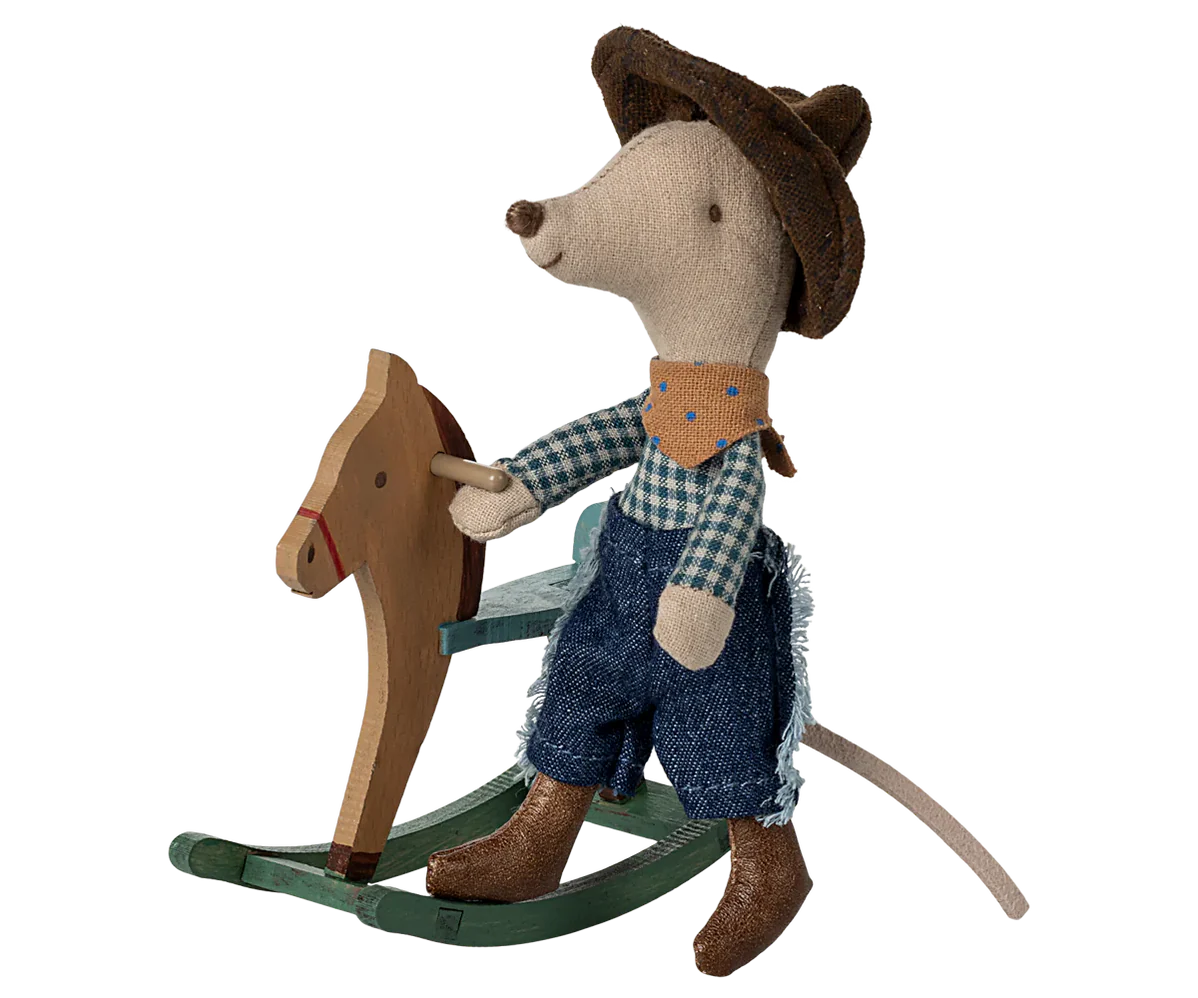 Maileg Cowboy Mouse on Rocking Horse, Little Brother