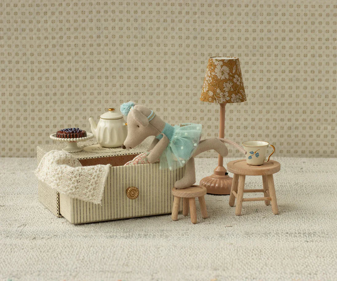 Maileg Dance Mouse In A Daybed, Little Sister In Mint