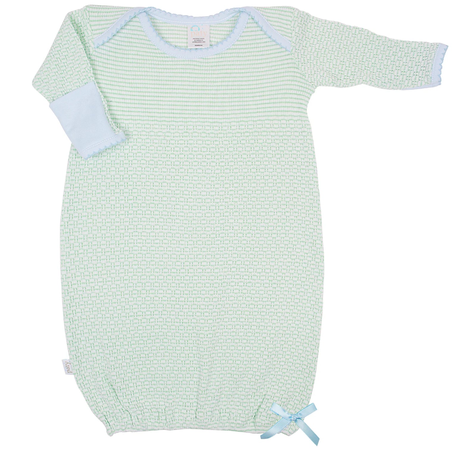 Overlap Shoulder Gown in Green with Blue Trim - Paty