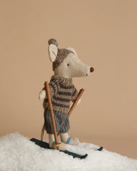 Winter Mouse With Ski Set, Big Brother -Grey