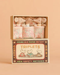 Maileg Triplets,Baby Mice In Matchbox- Checker