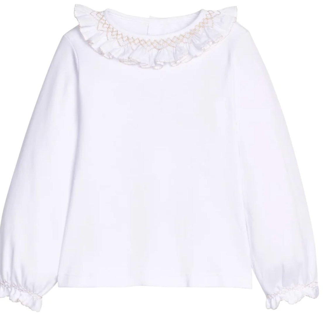 Smoked Madeline Blouse - White with Ivory