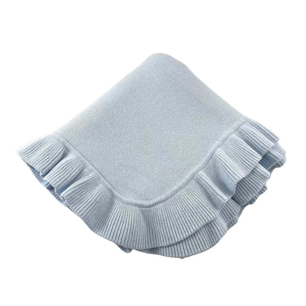 Knitted Blanket with Ruffle Edge 36"X36" Blue