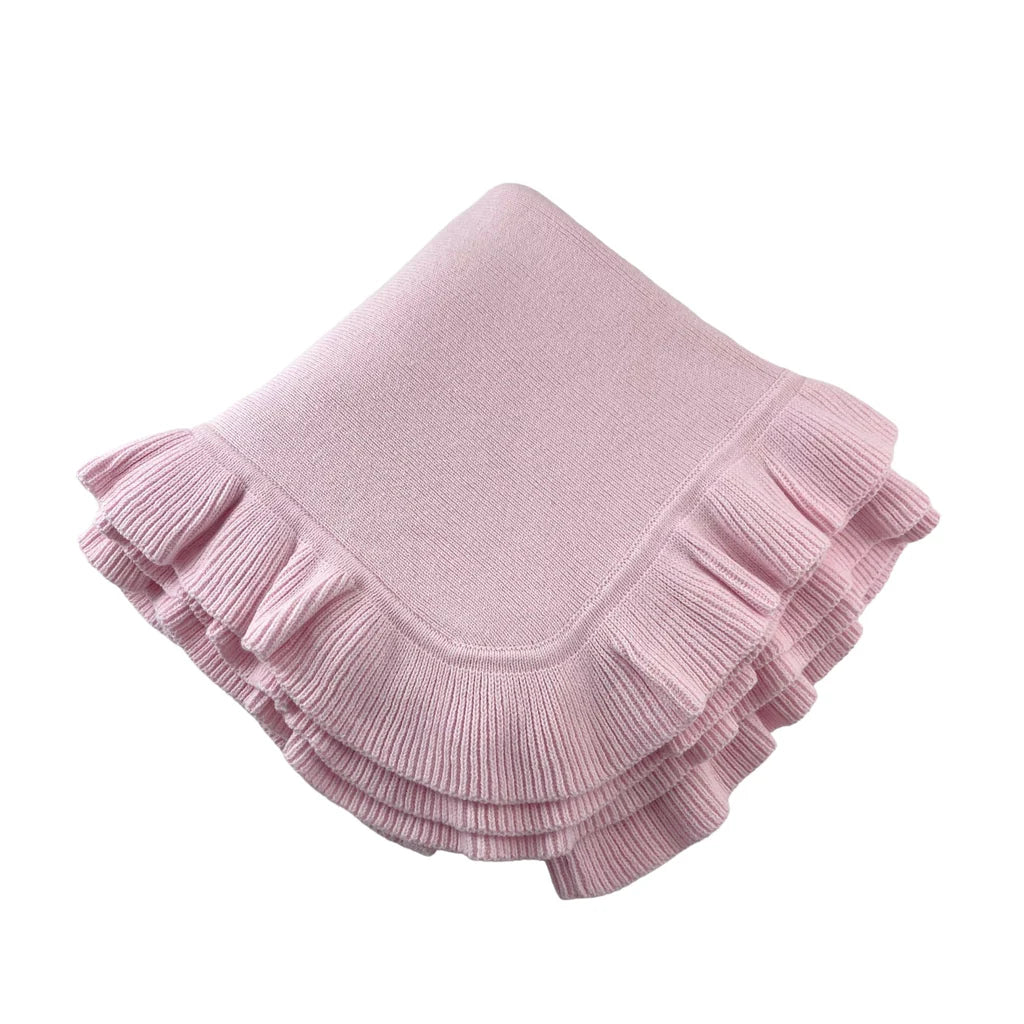 Knitted Blanket with Ruffle Edge 36"X36" Pink