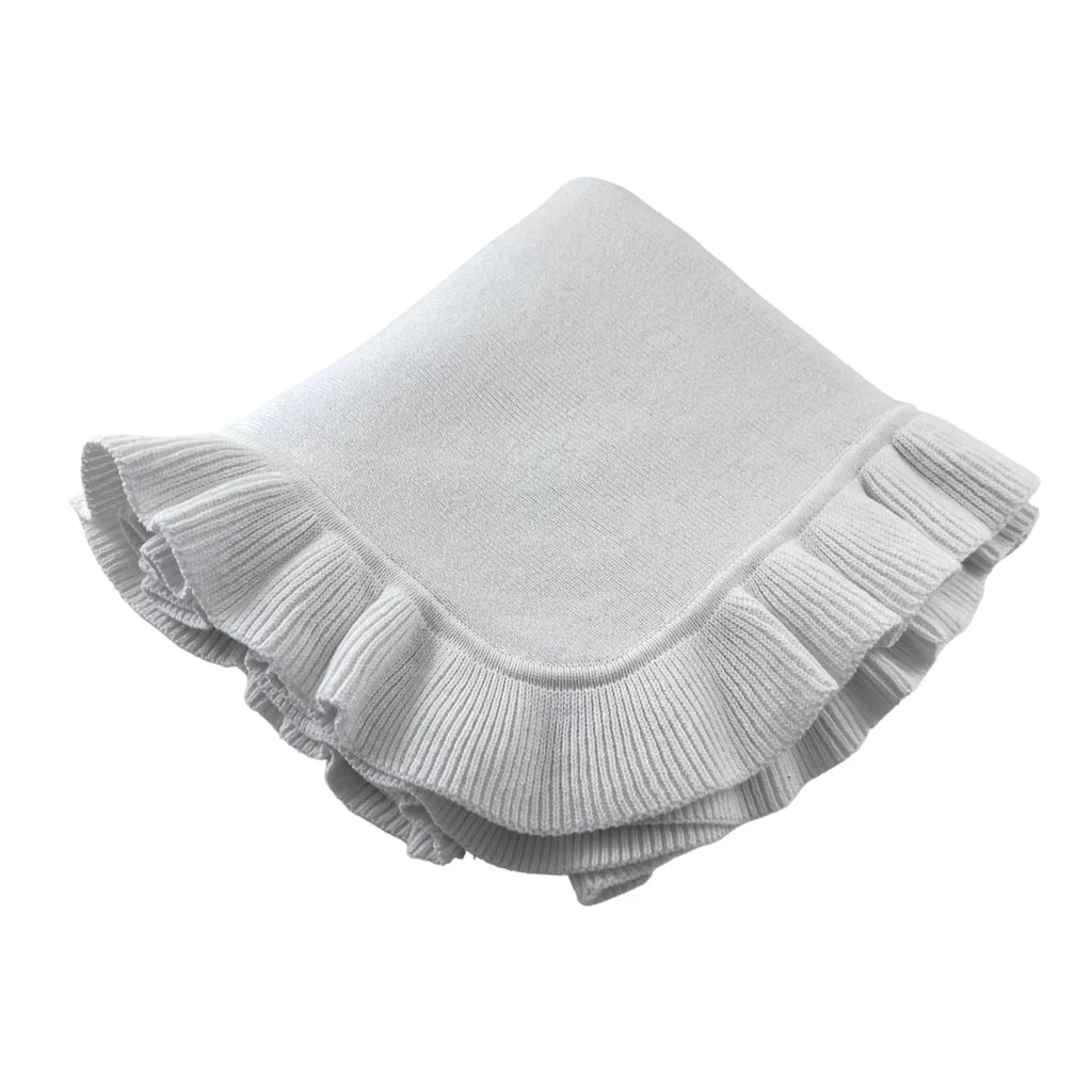 Knitted Blanket with Ruffle Edge 36"X36" White