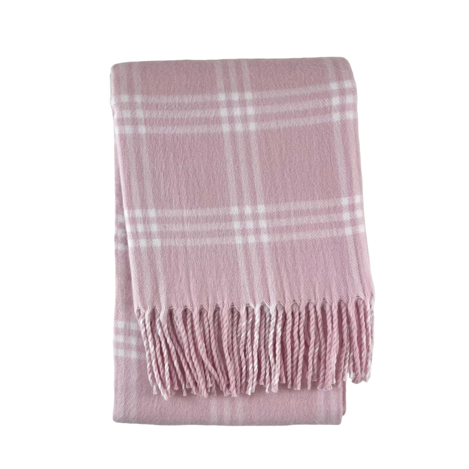 Window Pane Check Flannel with Fringe Pink/White