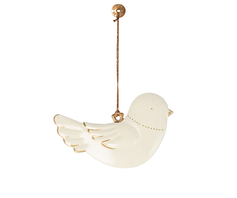 Maileg Metal Ornament Bird. Off white / gold