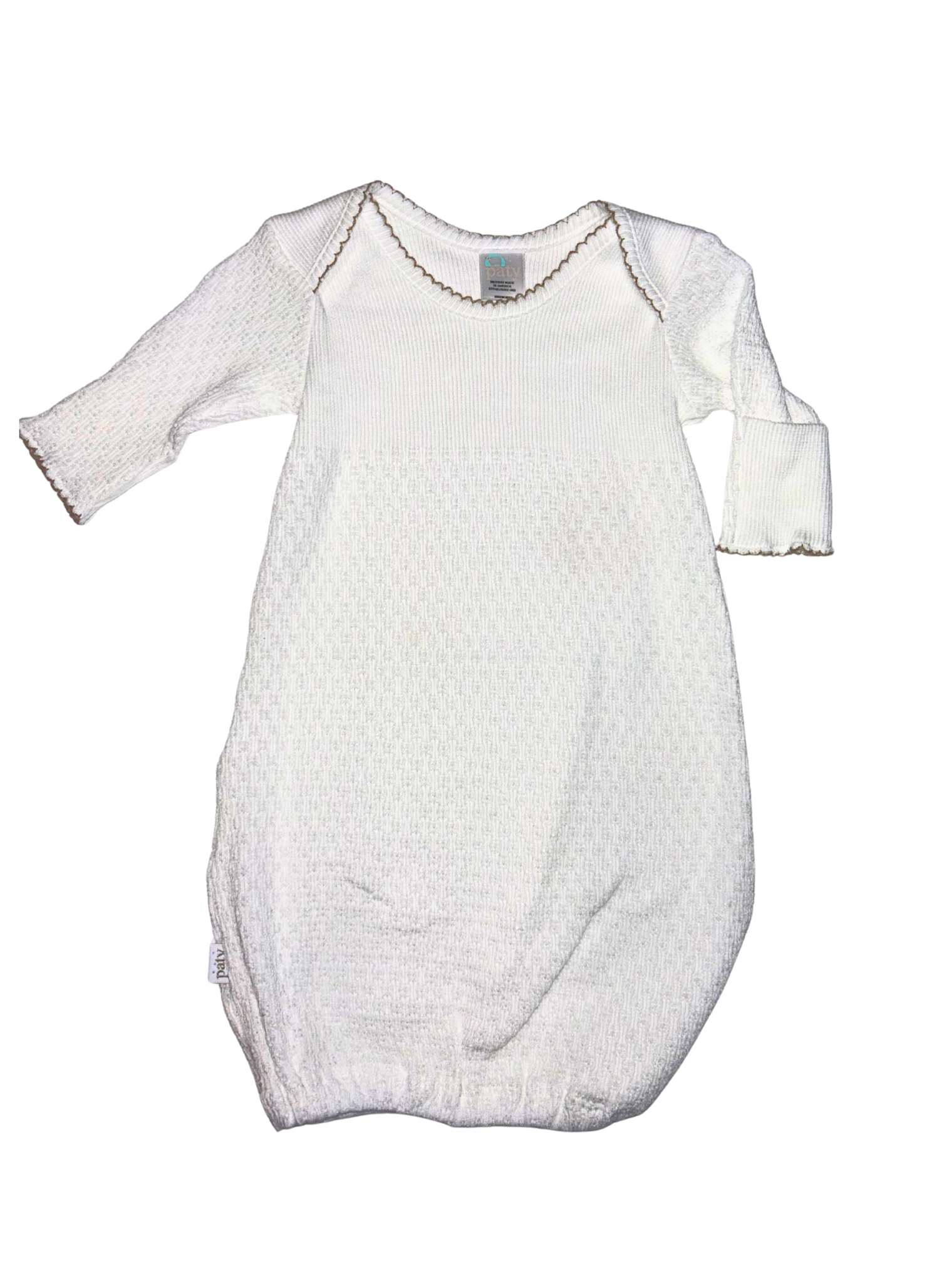 White Knit Gown with Tan Trim - Paty