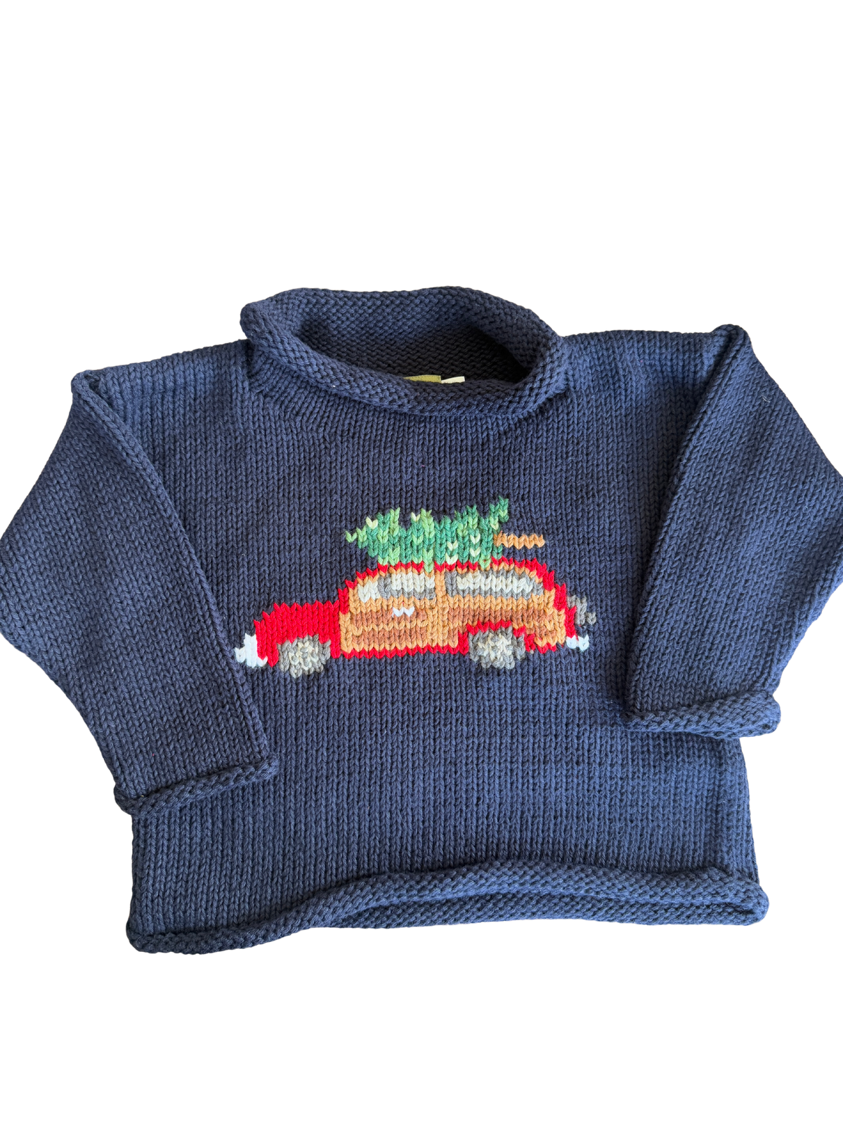 Boys Navy Blue Roll Neck Sweater - Woody with Tree on Top