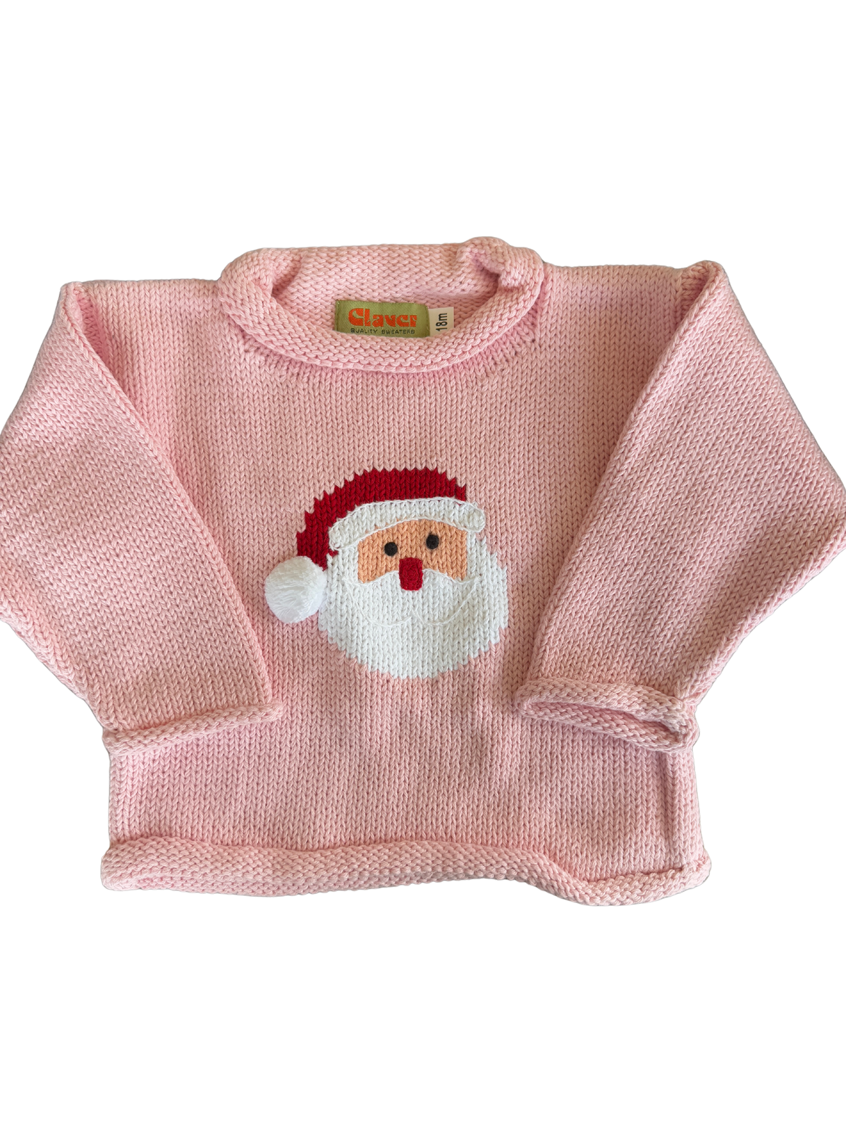 Girls Light Pink Roll Neck Sweater - Santa Face