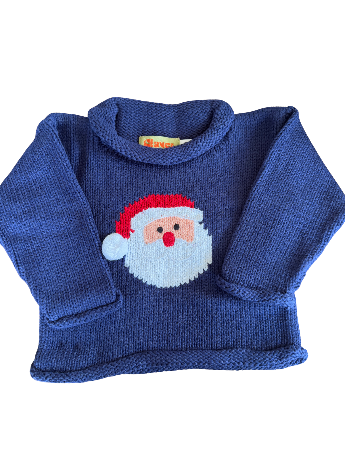 Boys Dark Royal Roll Neck Sweater - Santa Face