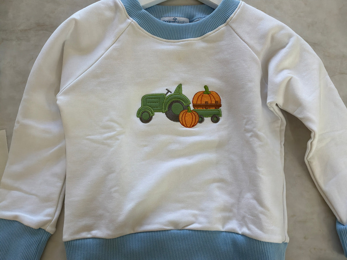 Pumpkin Tractor Appliqué Pullover Sweatshirt