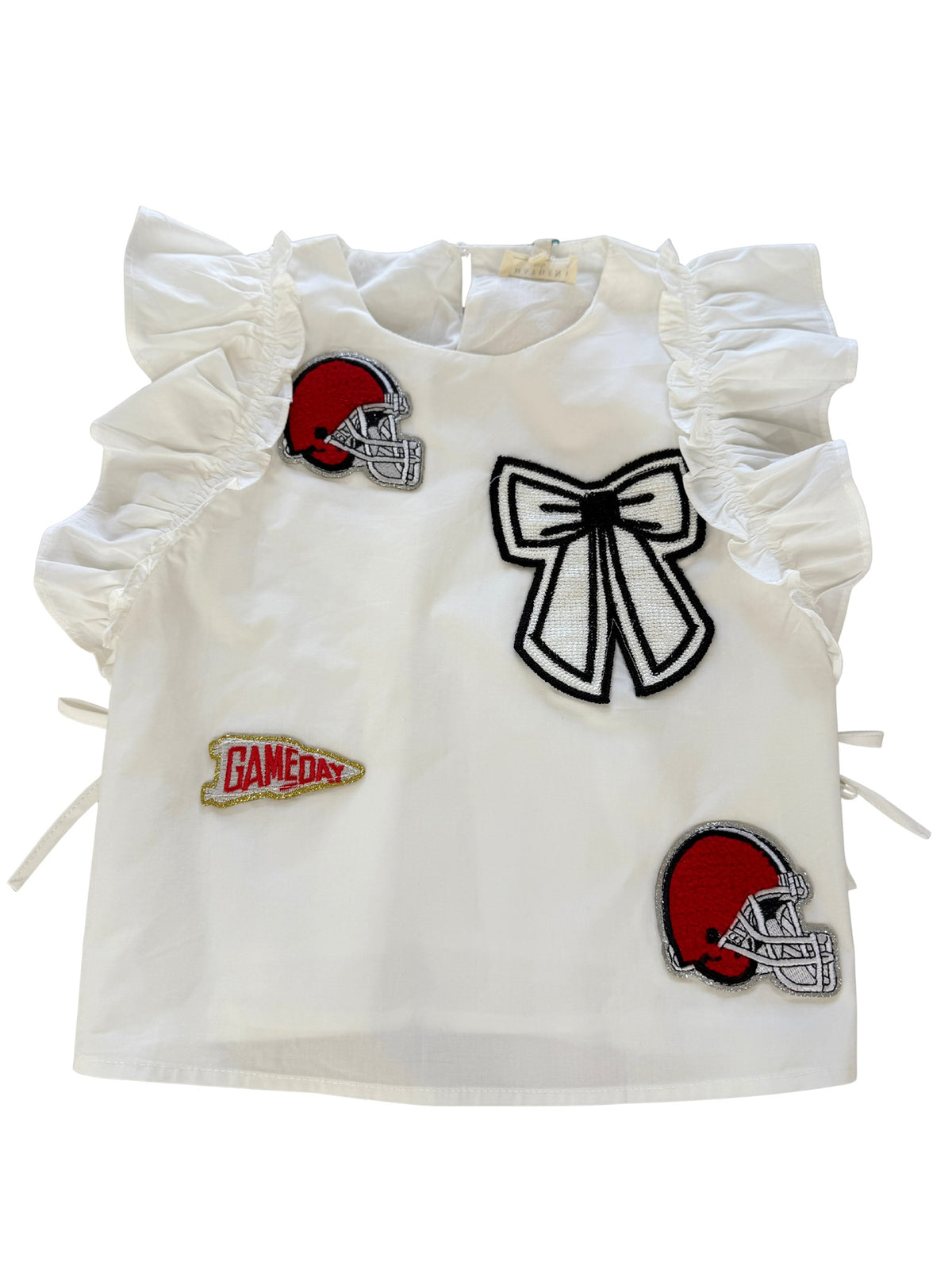 Girls Helmet and Bow Patched Ruffle Tank - Red