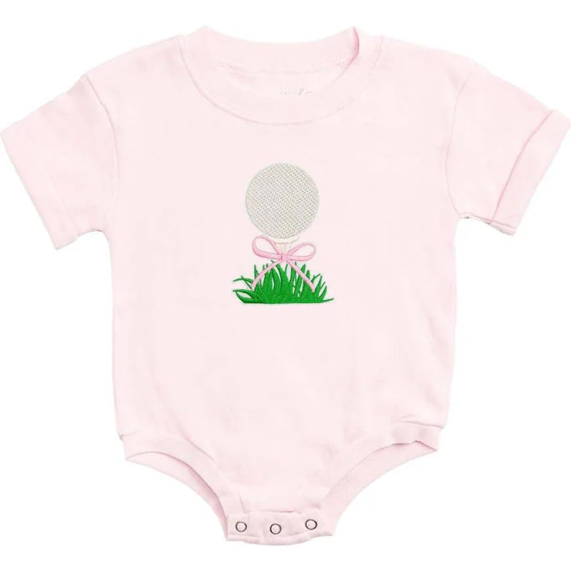 Golf Tee Bow Patch Short Sleeve Romper