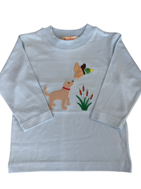 Boys LS Powder Baby Blue T-Shirt - Dog with Mallard and Cottontails