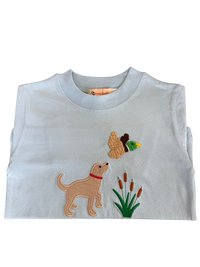 Boys LS Powder Baby Blue T-Shirt - Dog with Mallard and Cottontails