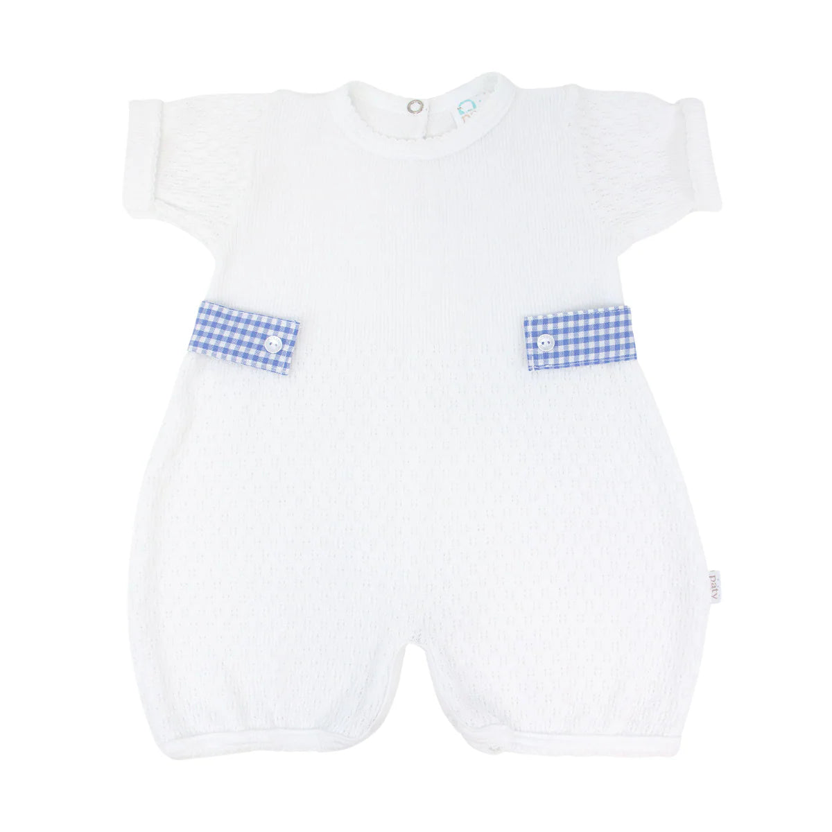 White Knit Bubble with Blue Gingham Side Tabs - Paty