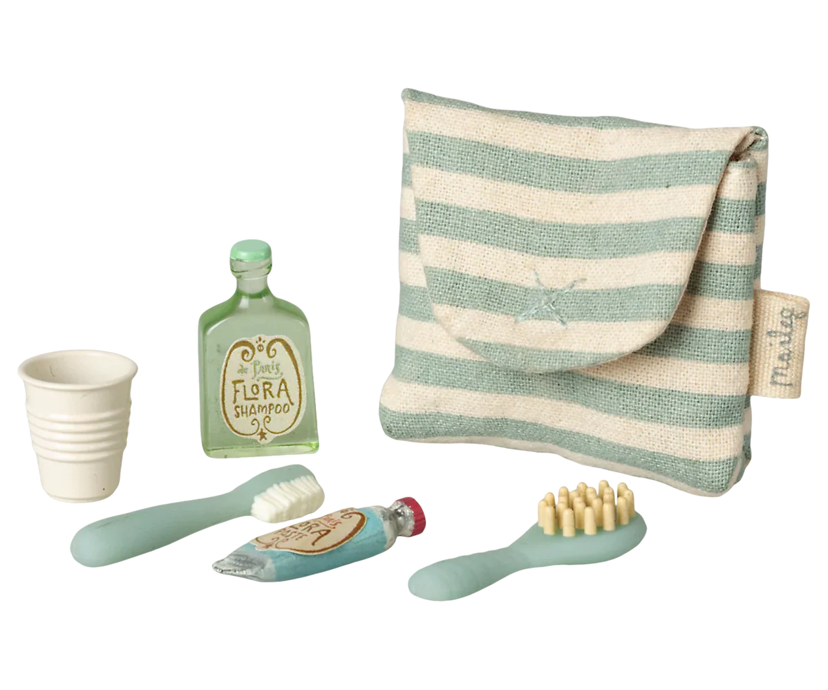 Toothbrush Set in Bag, Mouse - Blue Stripe