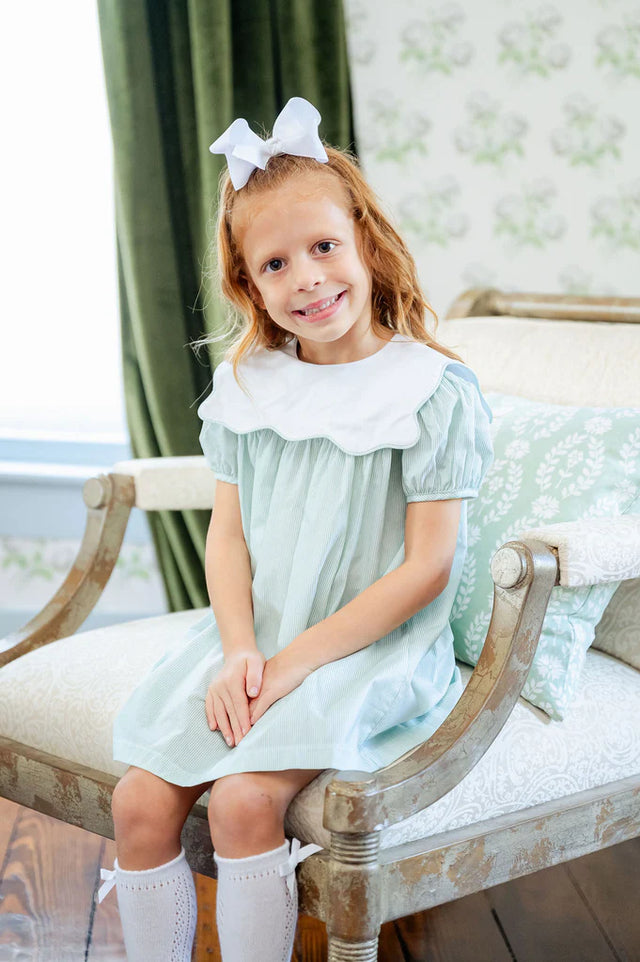 Scalloped Bib Dress in Green