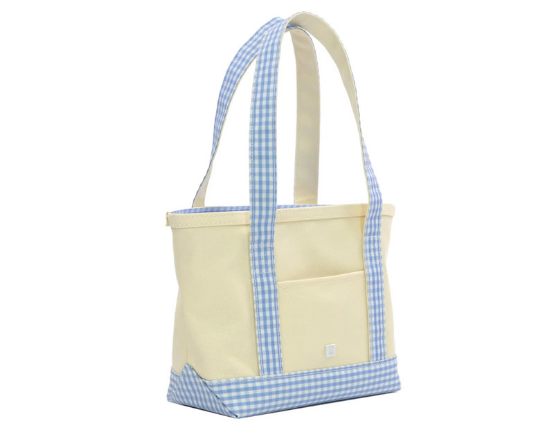 Mini Tote- Coated Canvas Natural with Gingham Mist Trim