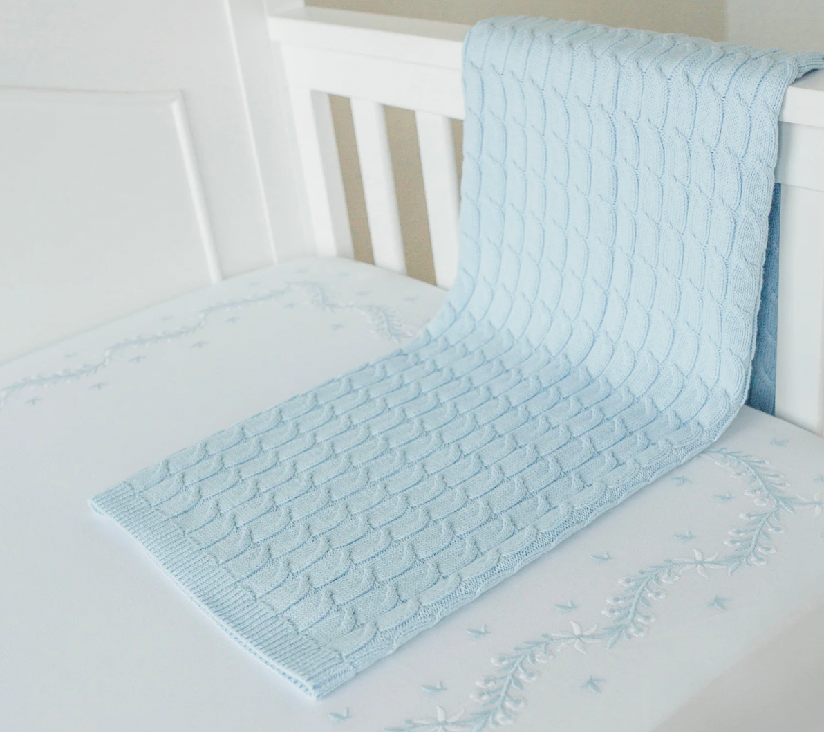 Embroidered Crib Sheet - Sky