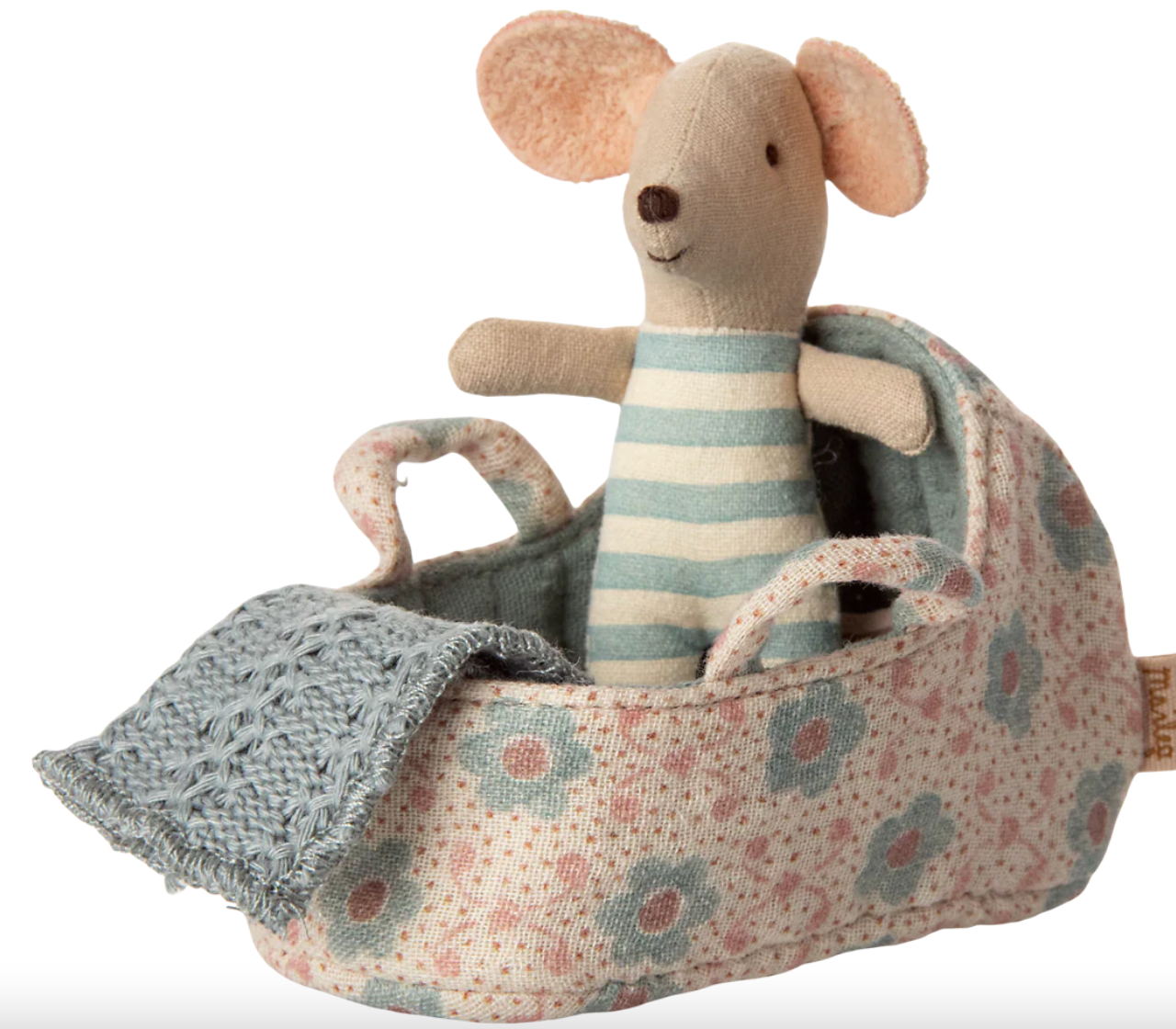 Maileg Carry Cot , Baby Mouse Size-Blue