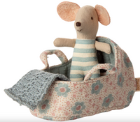 Maileg Carry Cot , Baby Mouse Size-Blue