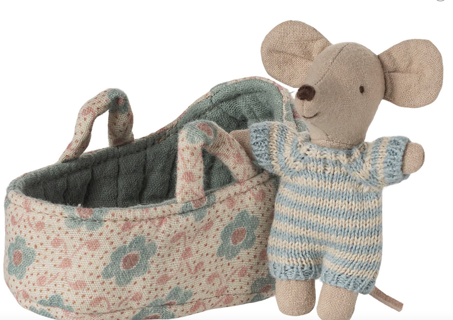 Maileg Baby Mouse In Carry Cot- Blue