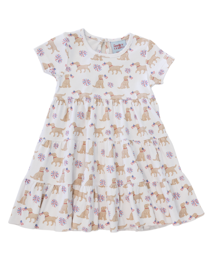 Girls Patriotic Pup Tiered Dress