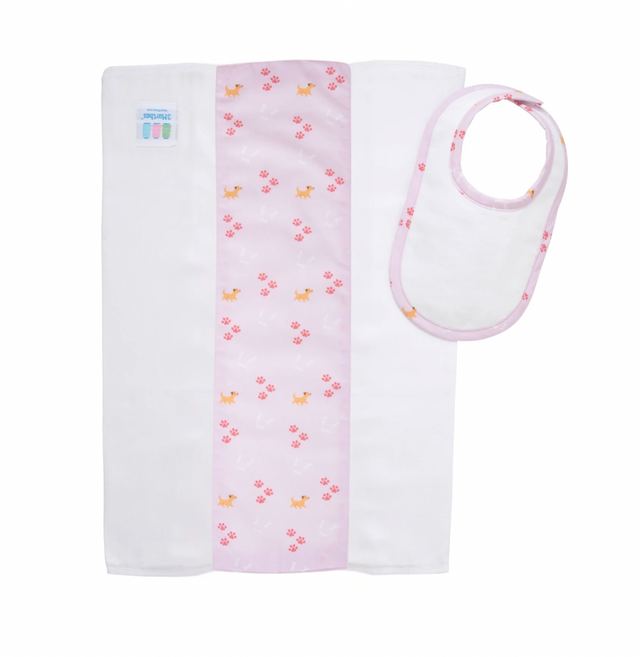 Puppy Drooler Bib & Burp Set, Pink