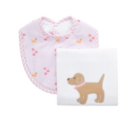 Puppy Basic Bib & Burp Boxed Set, Pink