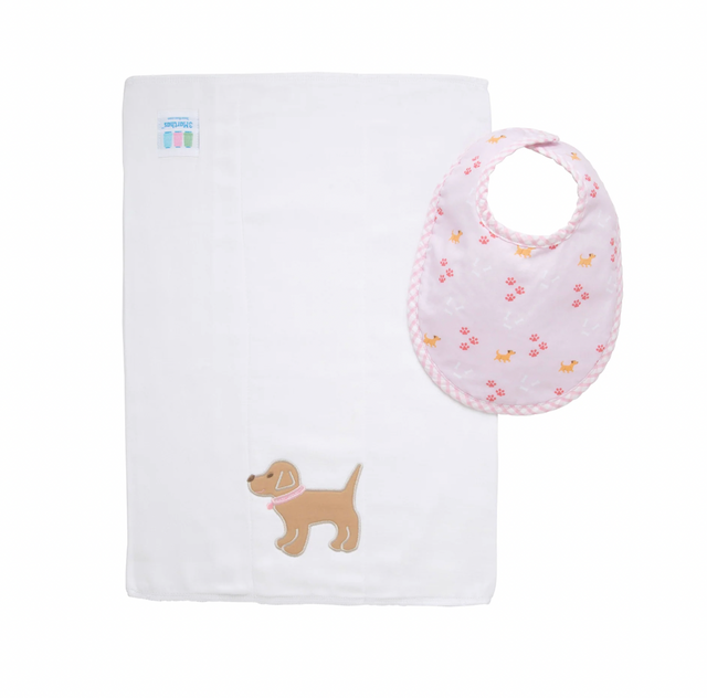 Puppy Basic Bib & Burp Boxed Set, Pink
