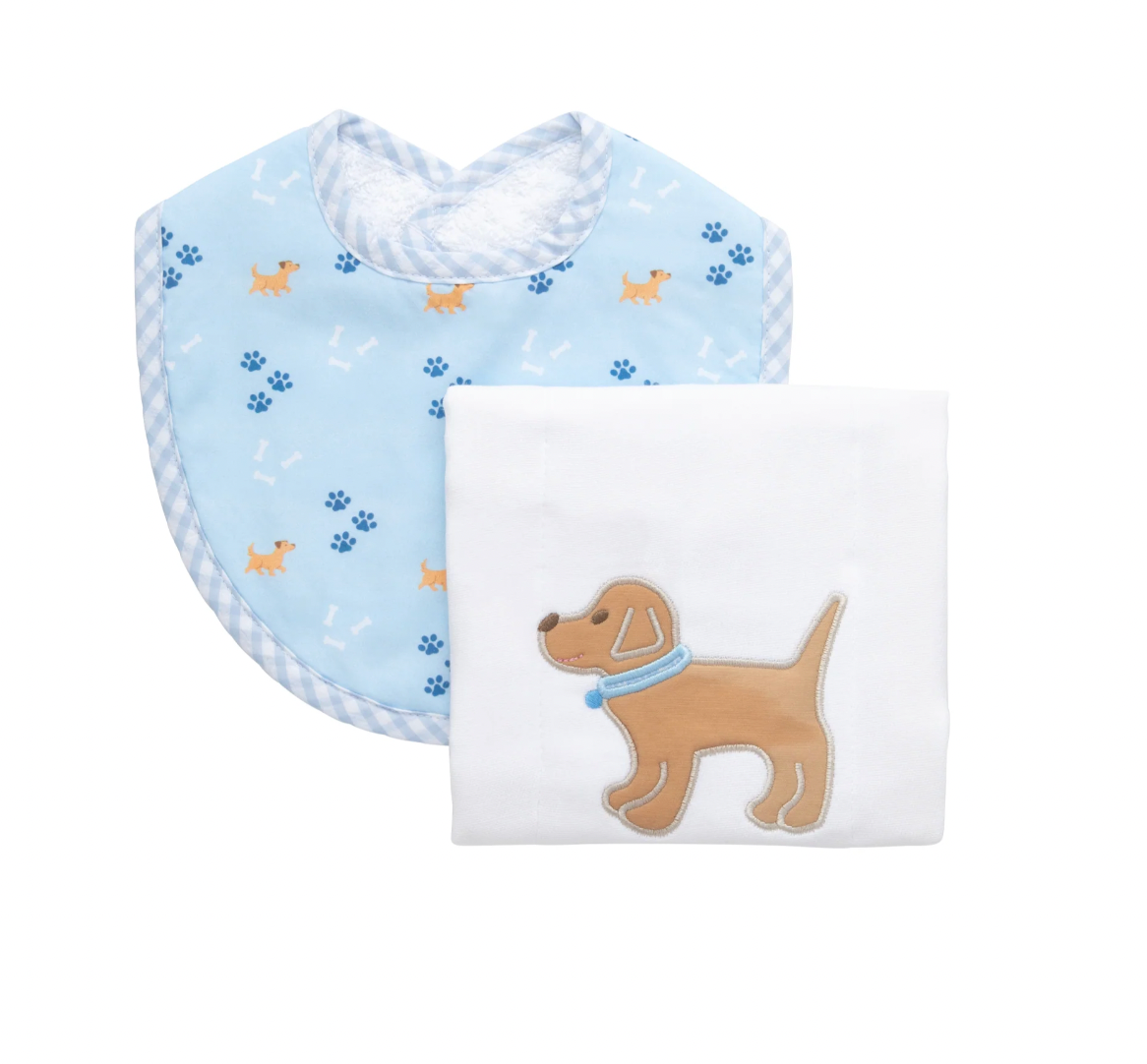 Puppy Basic Bib & Burp Set, Blue