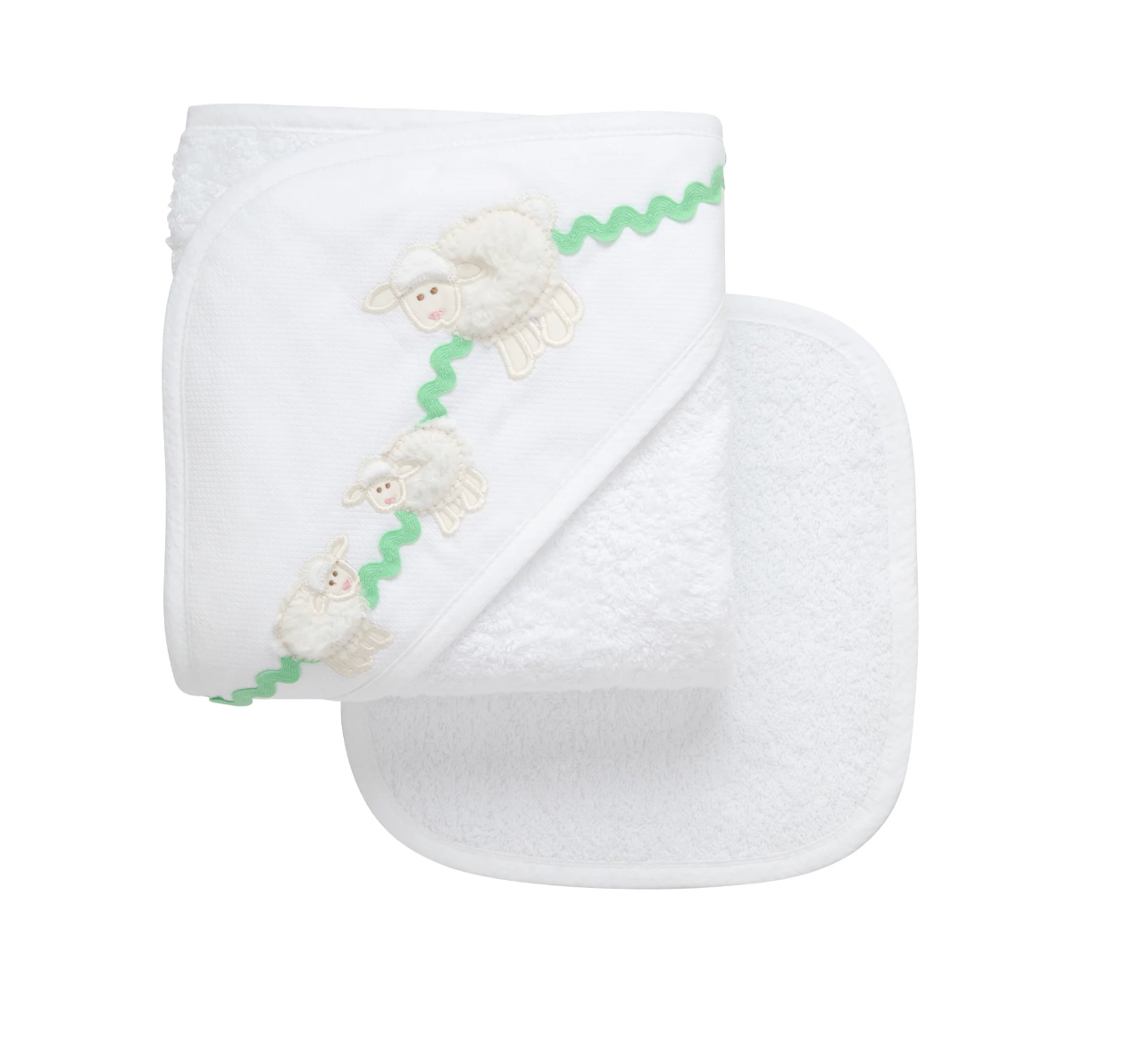 Lamb Baby Hooded Towel & Washcloth Set, White