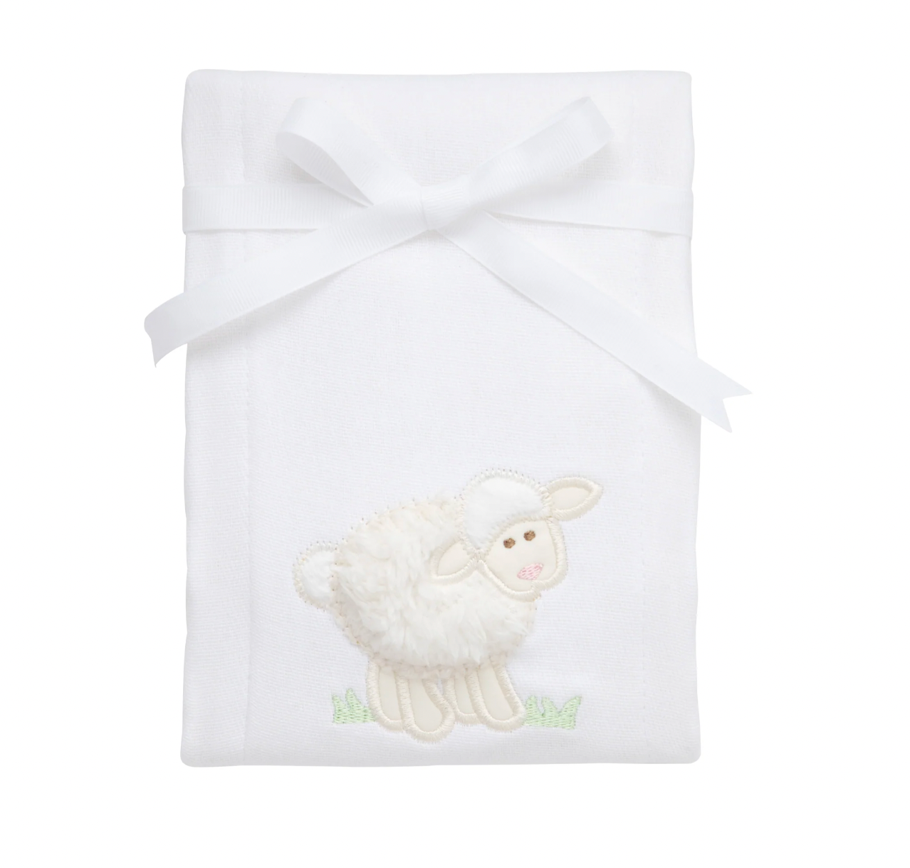 Lamb Applique Burp, White