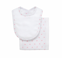 Bow Print Drooler Bib & Burp Set, Pink