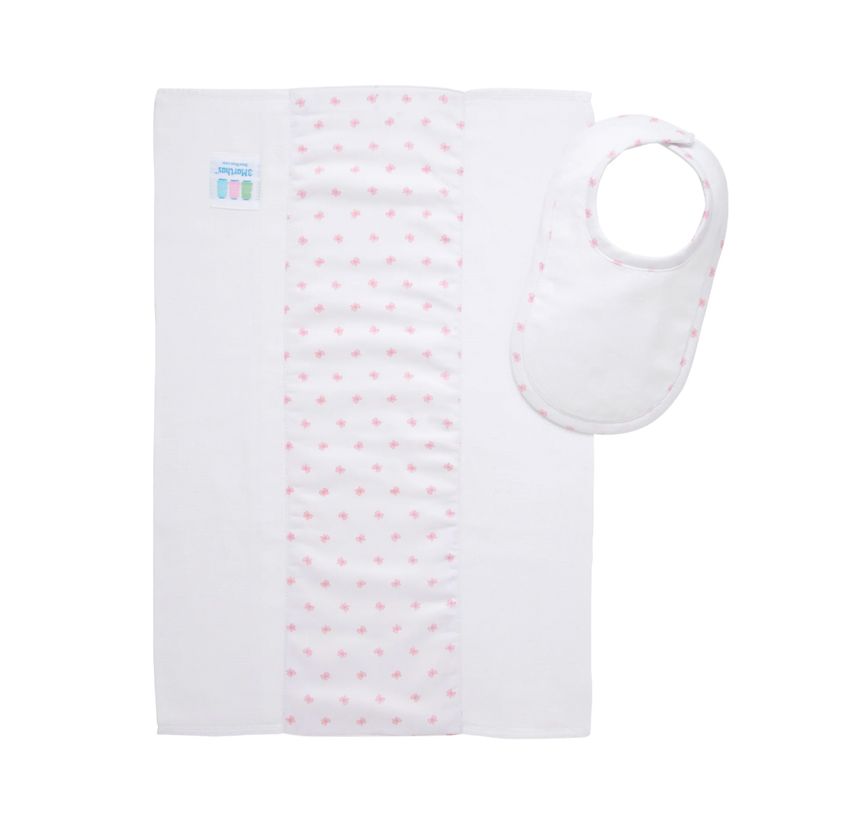 Bow Print Drooler Bib & Burp Set, Pink