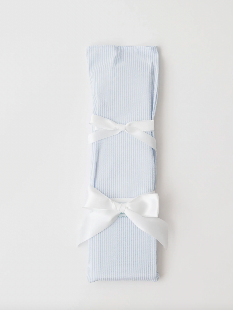 Blue Seersucker with White Ribbon