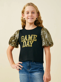 Girls Gameday Contrast Sequin Sleeve Jersey T Shirt